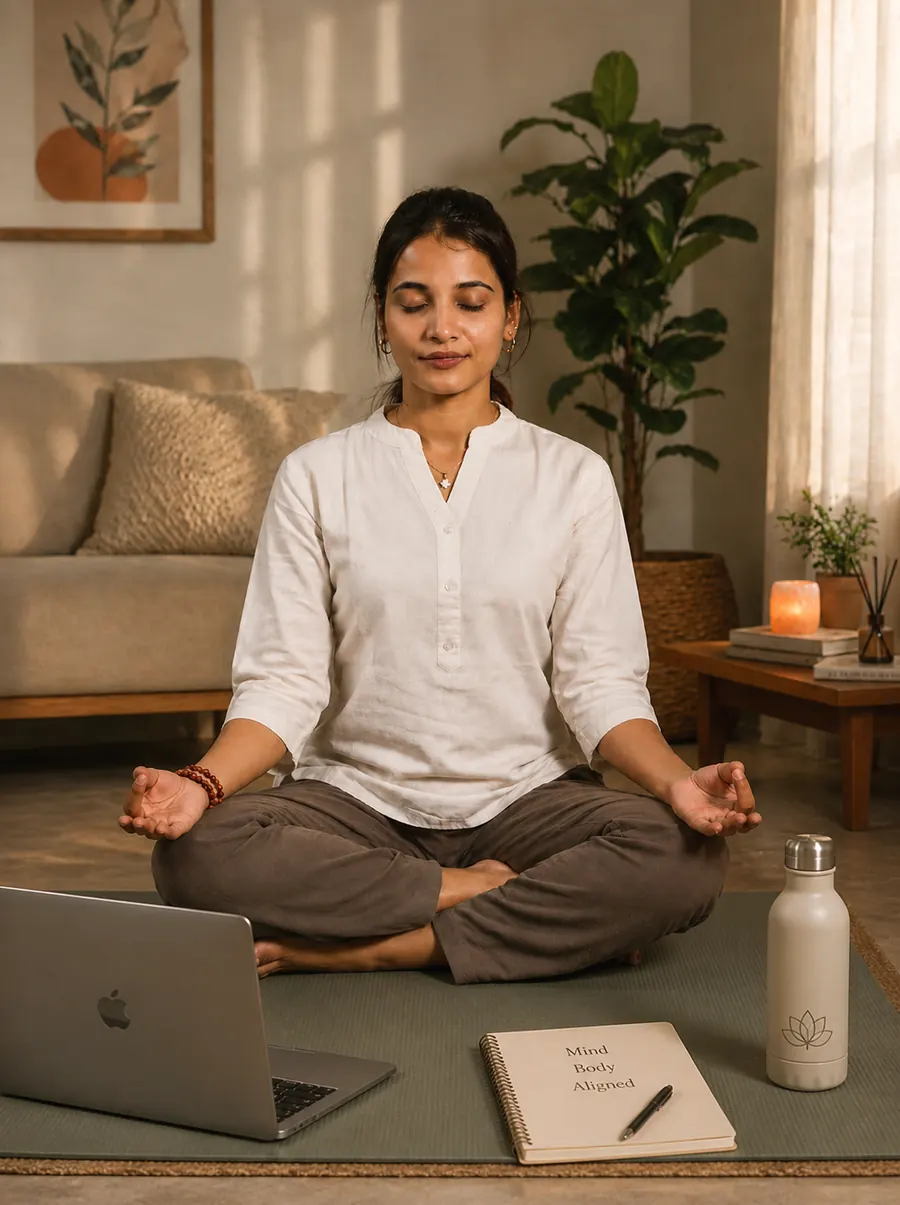 Mind-body alignment with yoga mat and notebook