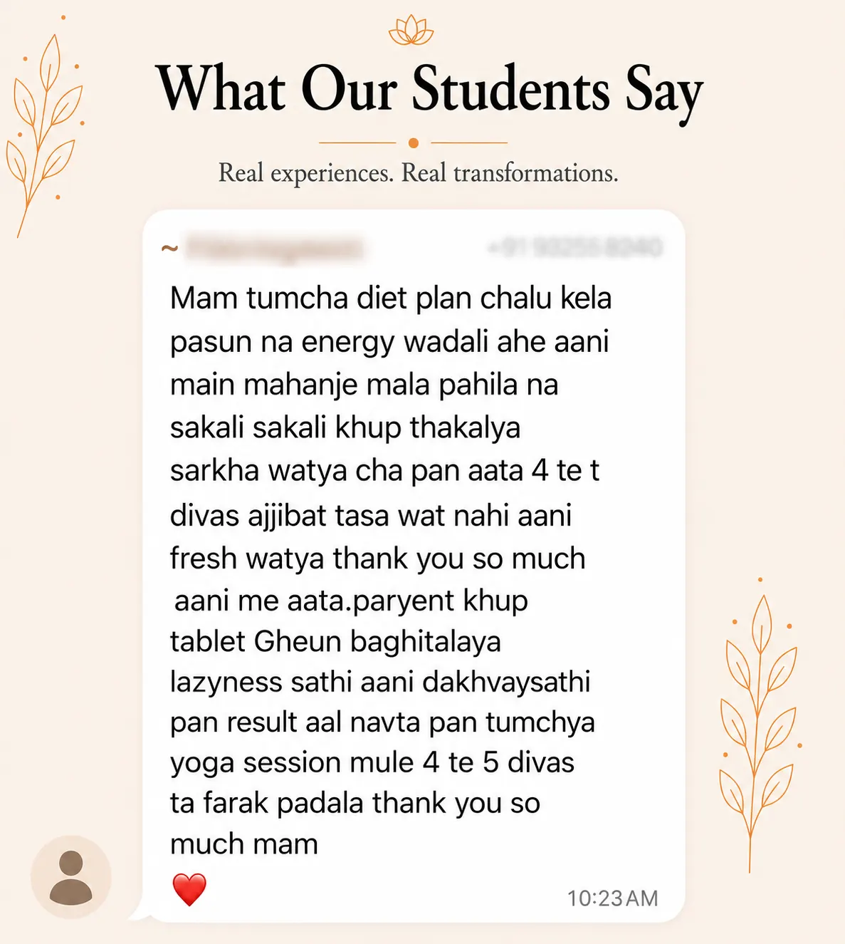 Student review screenshot for Snehyoga online yoga classes and guided daily yoga practice 4