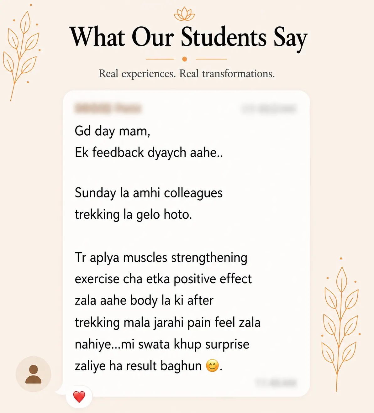 Student review screenshot for Snehyoga online yoga classes and guided daily yoga practice 5