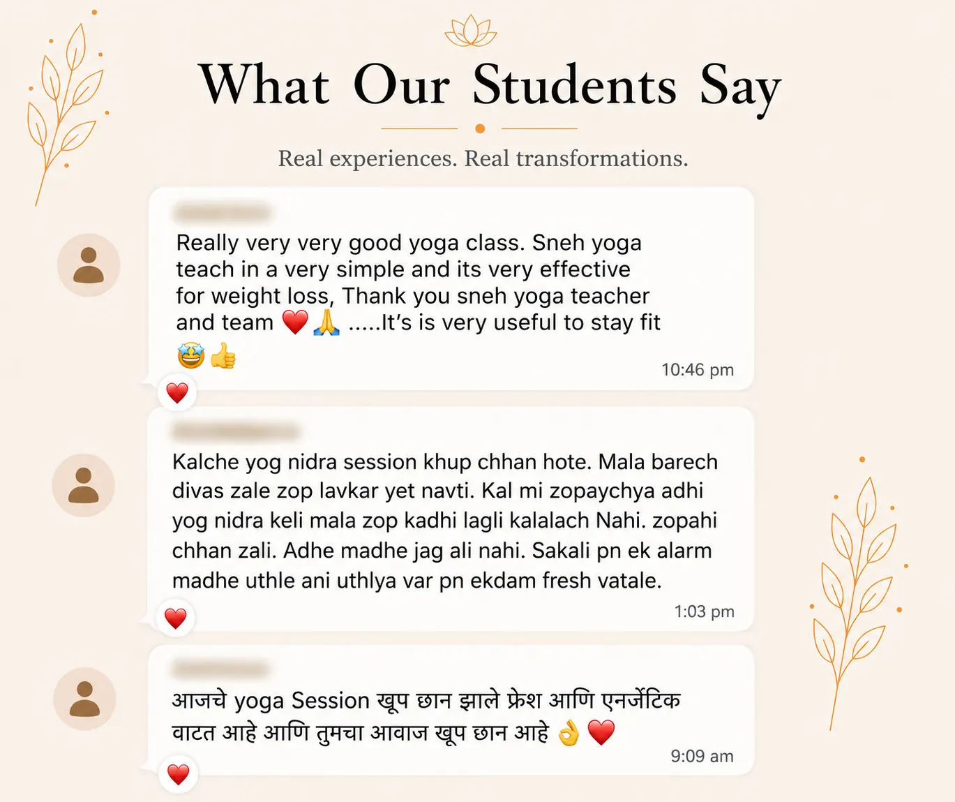 Student review screenshot for Snehyoga online yoga classes and guided daily yoga practice 7