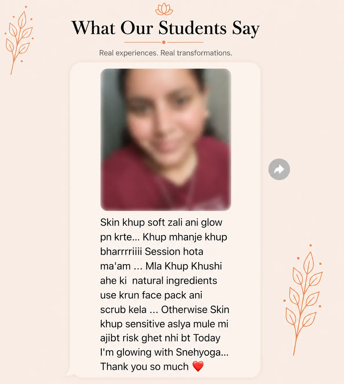 Student review screenshot for Snehyoga online yoga classes and guided daily yoga practice 12